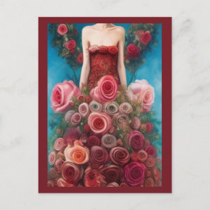 Fantasy Rote Rosen Hochzeitskleid Goth Bride Postc Postkarte
