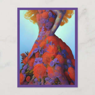 Fantasy Rote Rosen Hochzeitskleid Goth Bride Postkarte