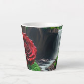 Fantasy-Rote Rosen vor einem Wasserfall Milchtasse (Vorderseite)