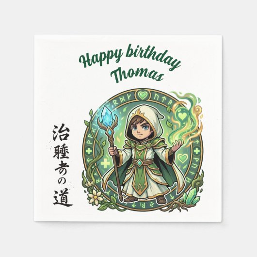 Fantasy-RPG-Heiler Anime Chibi-Spieler Geburtstag Serviette (Vorderseite)