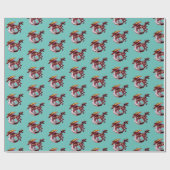 Fantasy Ruby Red Dragon Aquamarin Geschenkpapier (Flach)