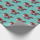 Fantasy Ruby Red Dragon Aquamarin Geschenkpapier (Ecke)
