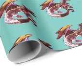 Fantasy Ruby Red Dragon Aquamarin Geschenkpapier (Rolleneckpunkt)