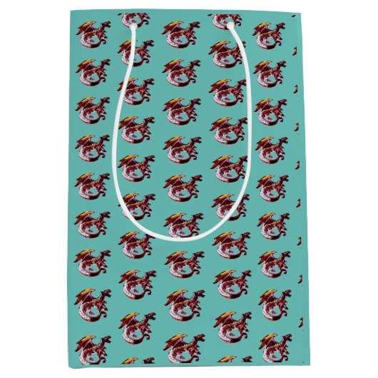 Fantasy Ruby Red Dragon Aquamarin Mittlere Geschenktüte (Vorderseite)