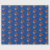 Fantasy Ruby Red Dragon Navy Blue Geschenkpapier (Flach)
