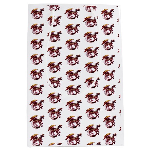 Fantasy Ruby Red Dragon White Mittlere Geschenktüte (Vorderseite)