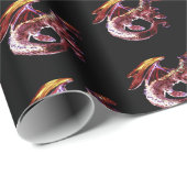 Fantasy Ruby Red Dragon Wrapping Paper Black Geschenkpapier (Rolleneckpunkt)