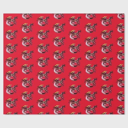 Fantasy Ruby Red Dragon Wrapping Paper Red Geschenkpapier (Flach)