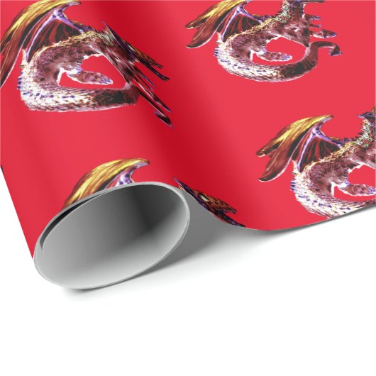 Fantasy Ruby Red Dragon Wrapping Paper Red Geschenkpapier (Rolleneckpunkt)