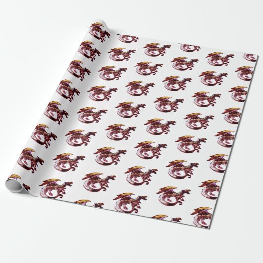 Fantasy Ruby Red Dragon Wrapping Paper White Geschenkpapier (Ungerollt)