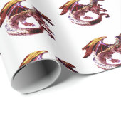 Fantasy Ruby Red Dragon Wrapping Paper White Geschenkpapier (Rolleneckpunkt)