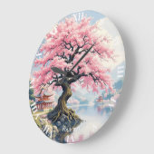 Fantasy Sakura Tempel Lake Große Wanduhr (Winkel)
