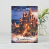 Fantasy Sandcastle Beach Hochzeit in Urlaubsort Einladung (Stehend Vorderseite)