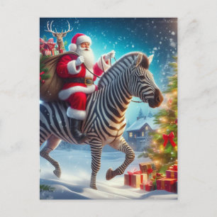 Fantasy Santa und a Zebra Postkarte