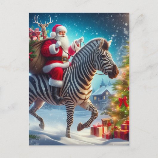 Fantasy Santa und a Zebra Postkarte (Vorderseite)