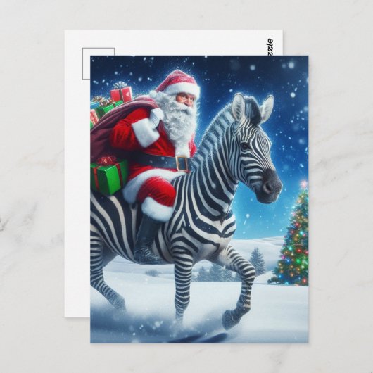 Fantasy Santa und a Zebra Postkarte (Vorne/Hinten)