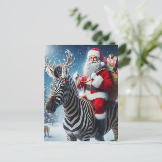 Fantasy Santa und ein Zebra mit Antlern Postkarte (Stehend Vorderseite)