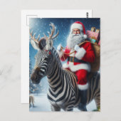 Fantasy Santa und ein Zebra mit Antlern Postkarte (Vorne/Hinten)