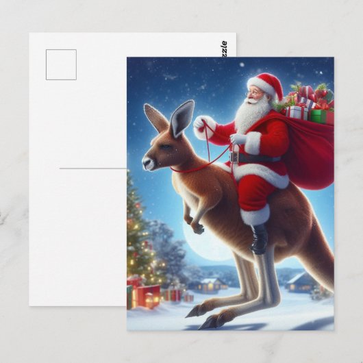 Fantasy Santa und Kangaroo Postkarte (Vorne/Hinten)