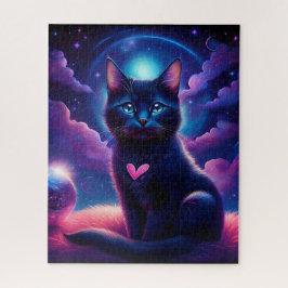 Fantasy Scene Black Kitten Beautiful Blue Eyes Puzzle