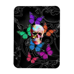 Fantasy-Schädel und farbige Schmetterlinge Magnet
