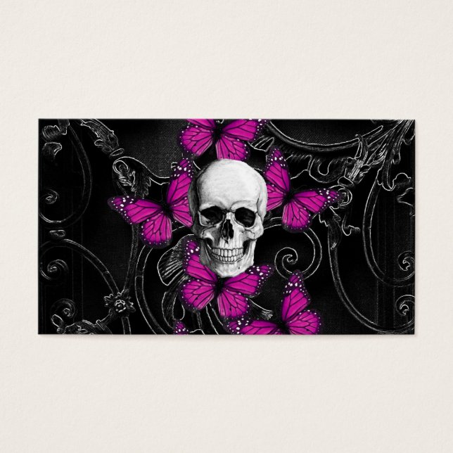 Fantasy-Schädel und heiß rosa Schmetterlinge (Vorderseite)