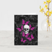 Fantasy-Schädel und heiß rosa Schmetterlinge Karte (Gelbe Blume)