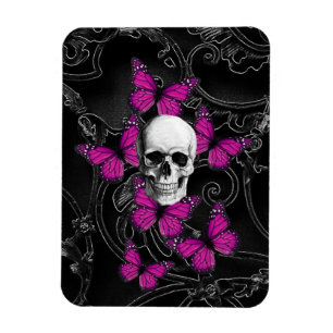 Fantasy-Schädel und heiß rosa Schmetterlinge Magnet