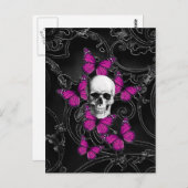 Fantasy-Schädel und heiß rosa Schmetterlinge Postkarte (Vorne/Hinten)