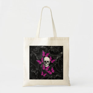 Fantasy-Schädel und heiß rosa Schmetterlinge Tragetasche