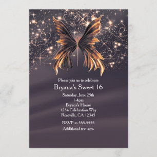 Fantasy-Schmetterling Gold Glitter Party Einladung