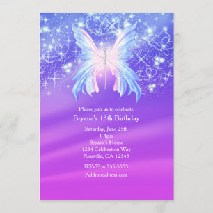 Fantasy-Schmetterling Rosa & Lila Glitzerparty Einladung