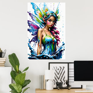 Fantasy Schön Bunt Cyan Grüne Feenposter Poster