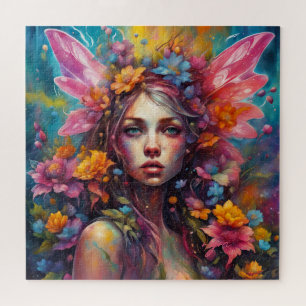 Fantasy Schöne farbenfrohe Blume Fee Puzzle