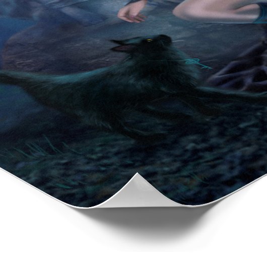 Fantasy Schöne Frau mit schwarzer Katze Poster (Ecke)