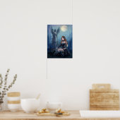 Fantasy Schöne Frau mit schwarzer Katze Poster (Küche)