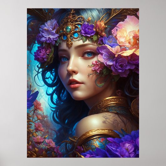Fantasy Schöne Lila Blume Fairy Poster (Vorne)