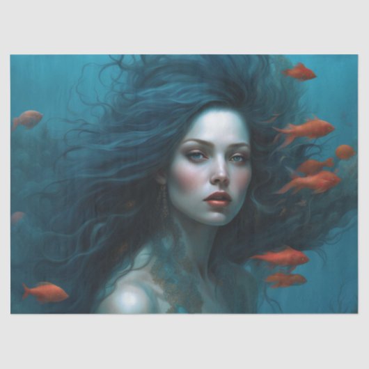 Fantasy Schöne Meerjungfrau Prinzessin Decoupage Seidenpapier (Vorderseite)