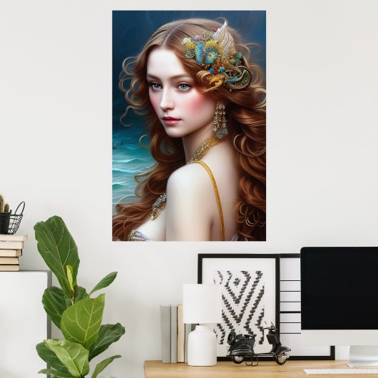 Fantasy Schöne Meerjungfrau Prinzessin Poster (Heimbüro)