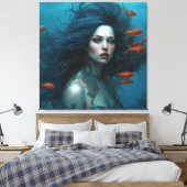 Fantasy Schöne Meerjungfrau Prinzessin Red Fish Leinwanddruck (Insitu (Schlafzimmer))