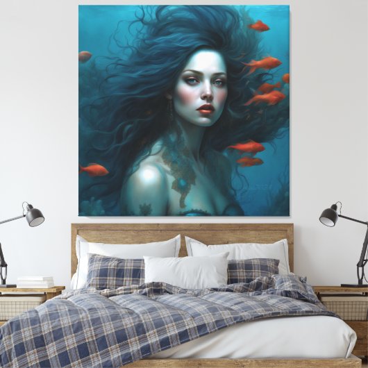 Fantasy Schöne Meerjungfrau Prinzessin Red Fish Leinwanddruck (Insitu (Schlafzimmer))