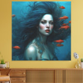 Fantasy Schöne Meerjungfrau Prinzessin Red Fish Leinwanddruck (Insitu (Wohnzimmer))