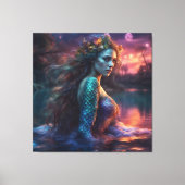 Fantasy Schöne Prinzessin Siren Mermaid am See Leinwanddruck (Vorderseite)