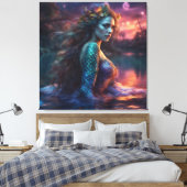 Fantasy Schöne Prinzessin Siren Mermaid am See Leinwanddruck (Insitu (Schlafzimmer))