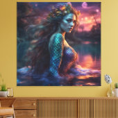 Fantasy Schöne Prinzessin Siren Mermaid am See Leinwanddruck (Insitu (Wohnzimmer))