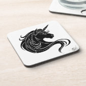 Fantasy Schwarzes Stammes Einhorn Weiß Minimalisti Untersetzer (Linke Seite)