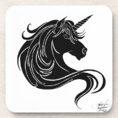 Fantasy Schwarzes Stammes Einhorn Weiß Minimalisti Untersetzer (Vorderseite)