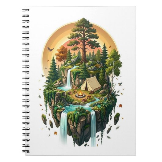 Fantasy-Schwimmende Insel Camping Wald Notizblock (Vorderseite)