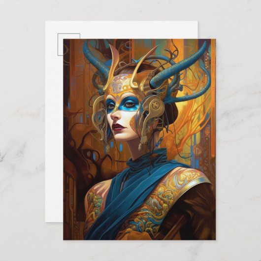 Fantasy Sci-Fi Königin Headdress Mask Postkarte (Vorne/Hinten)