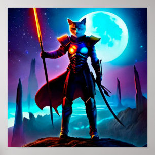 Fantasy Science Fiction Cat Warrior Digital Art Po Poster